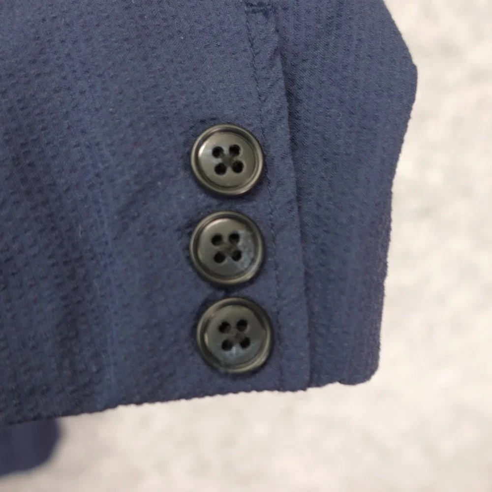 Uniqlo Seersucker Sport Coat Men LARGE 44R SLIM Navy Jacket Summer Unlined Light